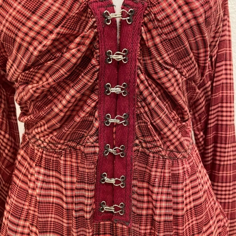 NWT Womens Size XS We The Free By Free People Shirt Dress Plaid Button Up Red‌‌‍ - Picture 2 of 11